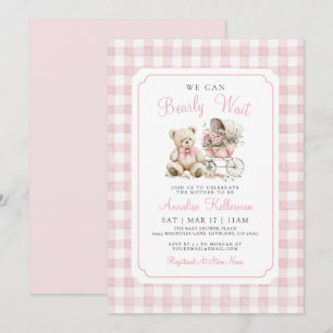 We Can Bearly Wait Pink Bear Baby Shower Invitation