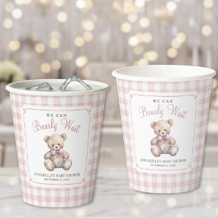 We Can Bearly Wait Pink Bear Baby Shower Paper Cups