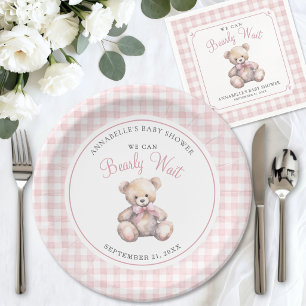 We Can Bearly Wait Pink Bear Baby Shower Paper Plate