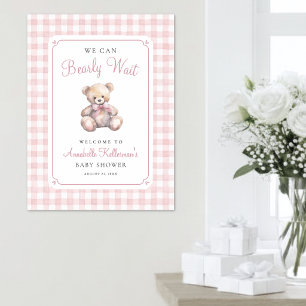 We Can Bearly Wait Pink Bear Baby Shower Poster