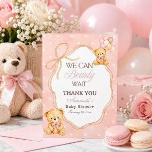 We Can Bearly Wait Pink Bear Girl Baby Shower Thank You Card