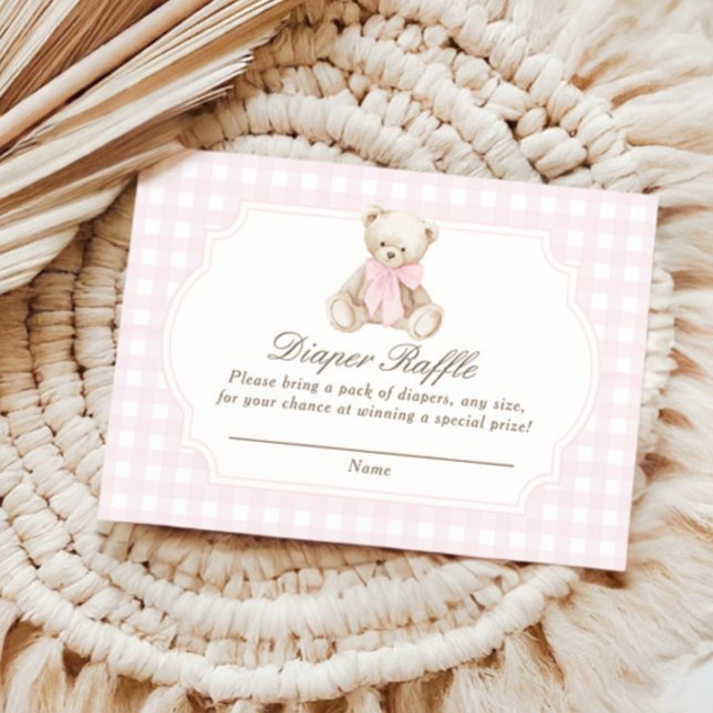 We Can Bearly Wait Pink Gingham Teddy Bear Baby Enclosure Card (Creator Uploaded)