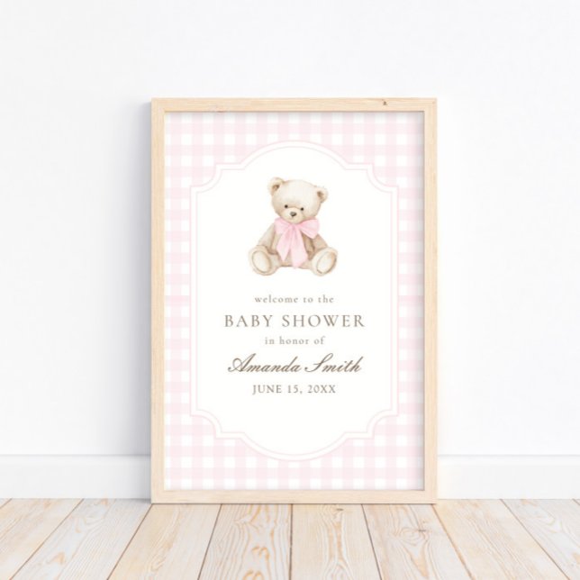 We Can Bearly Wait Pink Gingham Teddy Bear Poster (Creator Uploaded)