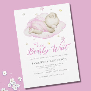 We Can Bearly Wait Pink Girl Baby Shower Invitation