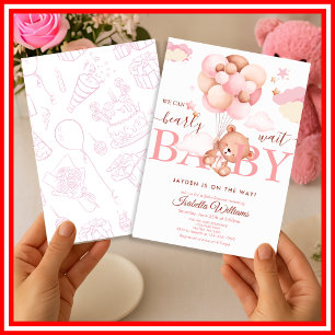 We Can Bearly Wait Pink Girl Baby Shower Invitation
