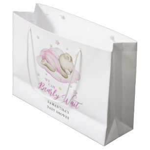 We Can Bearly Wait Pink Girl Baby Shower Large Gift Bag