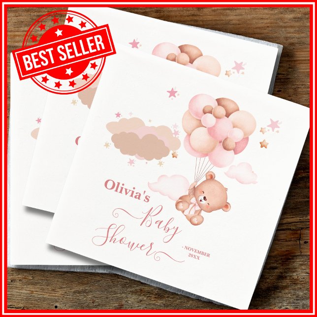 We Can Bearly Wait Pink Girl Baby Shower Napkin (Creator Uploaded)