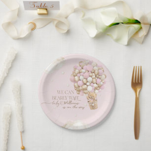 We Can Bearly wait Pink Girl Baby Shower Paper Plate