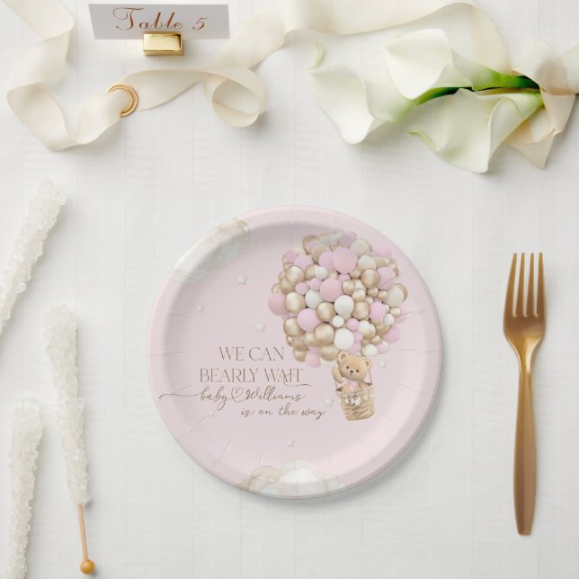 We Can Bearly wait Pink Girl Baby Shower Paper Plate (Wedding)