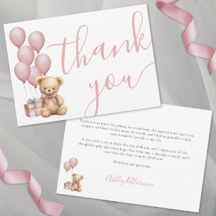 We Can Bearly Wait Pink Girl Baby Shower Thank You Card