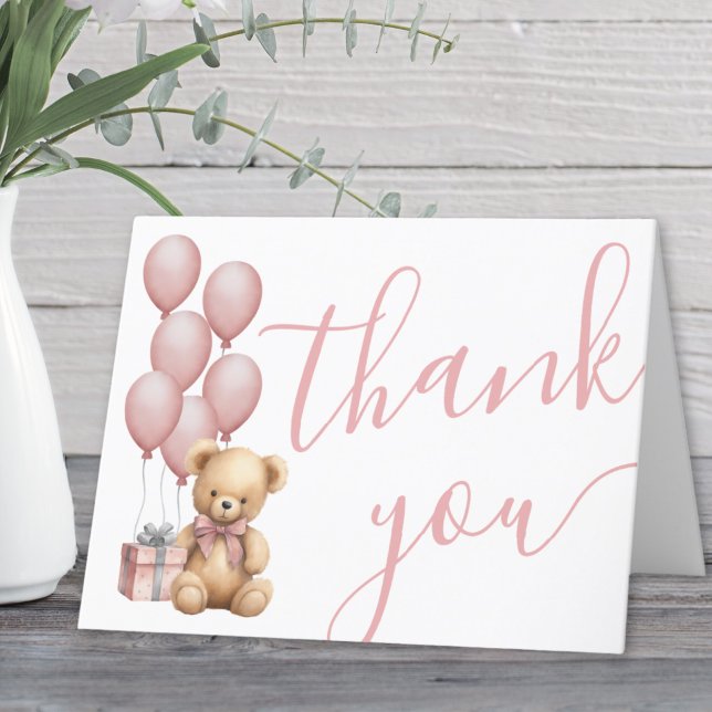 We Can Bearly Wait Pink Girl Baby Shower Thank You Card (We Can Bearly Wait Pink Girl Baby Shower Thank You Card )