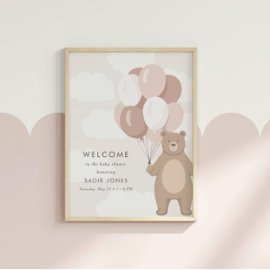 We Can Bearly Wait Pink Girl Welcome Sign