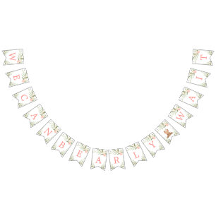 We can bearly wait pink greenery baby shower bunting 