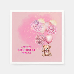 We Can Bearly Wait Pink Hydrangea Balloons Napkin