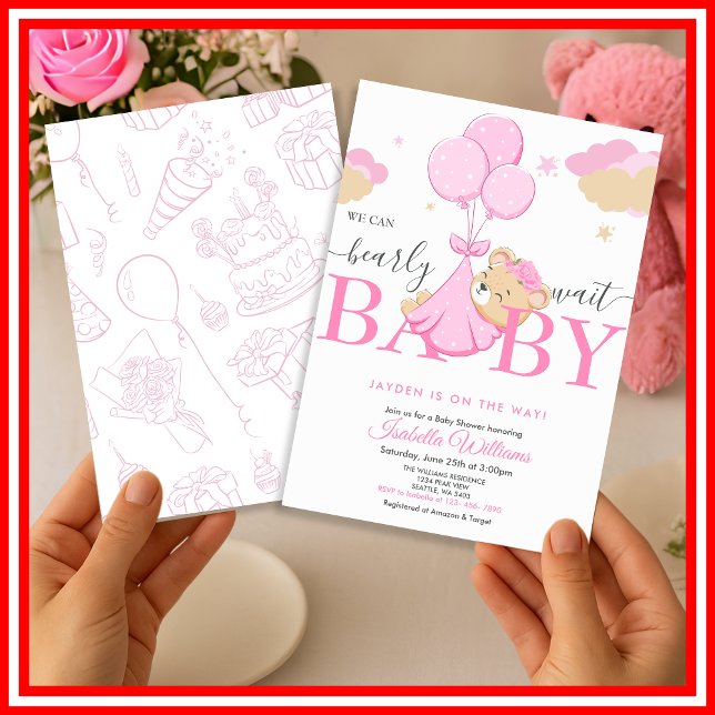 We Can Bearly Wait Pink  Invitation (Creator Uploaded)