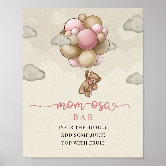 We can bearly wait pink ivory brown Mum-osa bar Poster (Front)