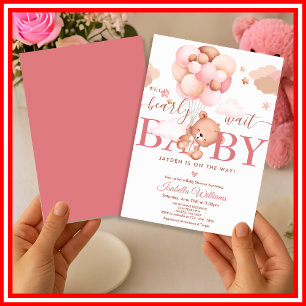 We Can Bearly Wait Pink Pooh Bear Baby Shower Invitation