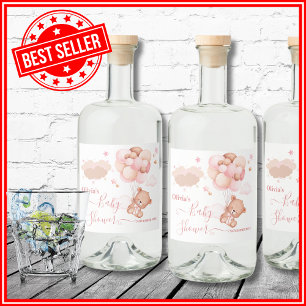 We Can Bearly Wait Pink Pooh Bear Baby Shower Liquor Bottle Label