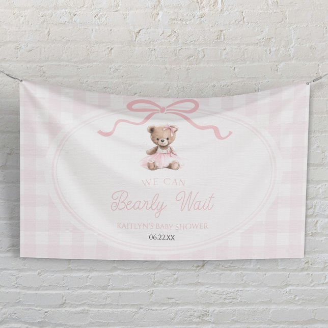 We Can Bearly Wait Pink Teddy Bear Baby Shower Banner (Creator Uploaded)