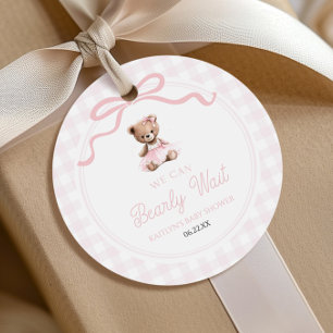 We Can Bearly Wait Pink Teddy Bear Baby Shower Favour Tags