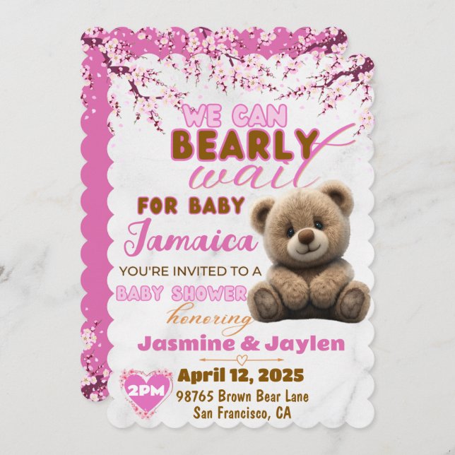 We can Bearly Wait | Pink Teddy Bear Baby Shower Invitation (Front/Back)