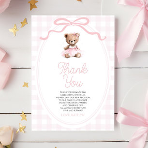 We Can Bearly Wait Pink Teddy Bear Baby Shower Thank You Card