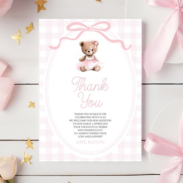 We Can Bearly Wait Pink Teddy Bear Baby Shower Thank You Card (Creator Uploaded)