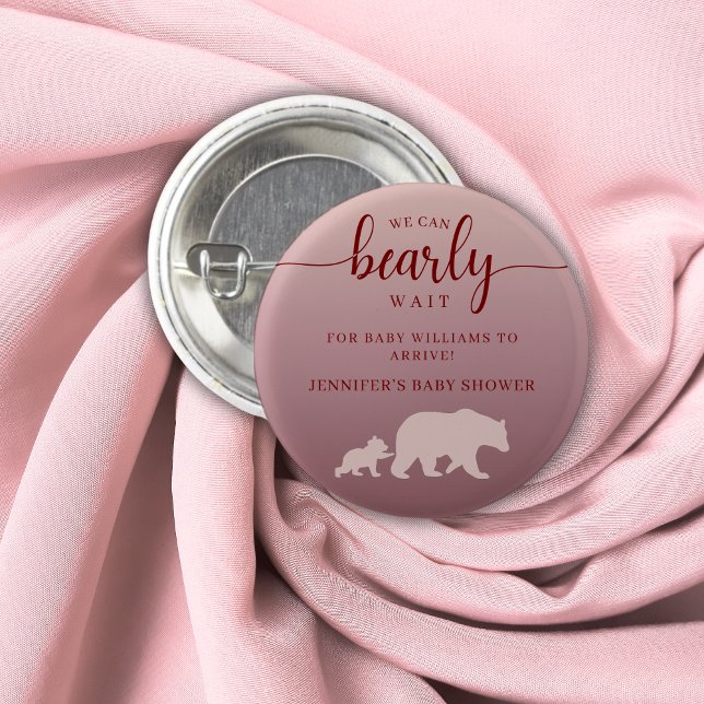 We Can Bearly Wait Pink Woodland Baby Shower 3 Cm Round Badge (Creator Uploaded)