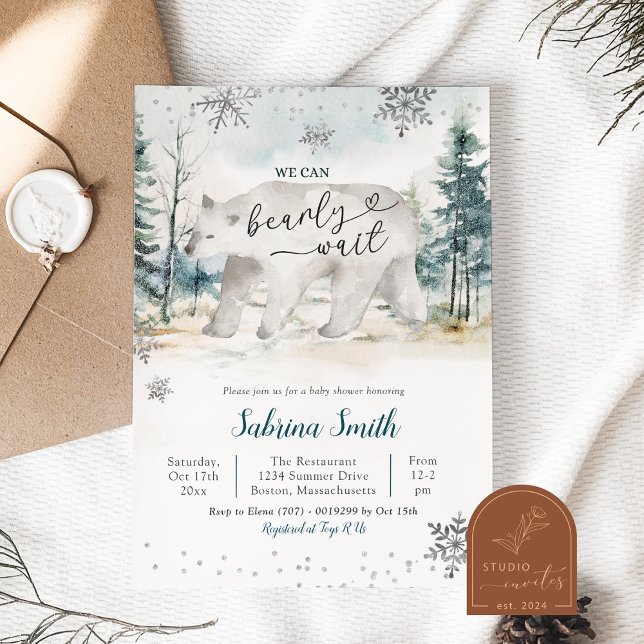 We Can Bearly Wait Polar Bear Baby Shower Invitation (Creator Uploaded)