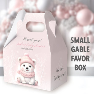 We Can Bearly Wait Polar Bear Pink Baby Shower Favour Box