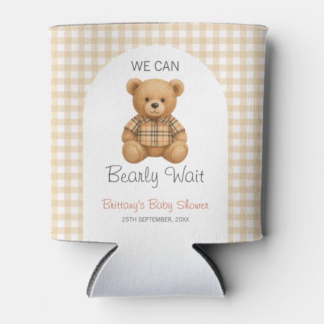 We Can Bearly Wait Preppy Bear Baby Shower Can Cooler (Front)