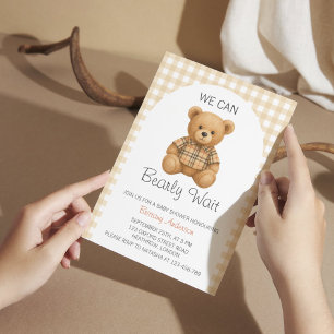 We Can Bearly Wait Preppy Bear Baby Shower Invitation