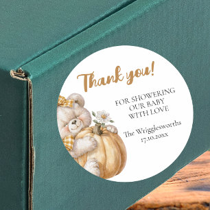 We Can Bearly Wait Pumpkin Baby Shower Thank You Classic Round Sticker