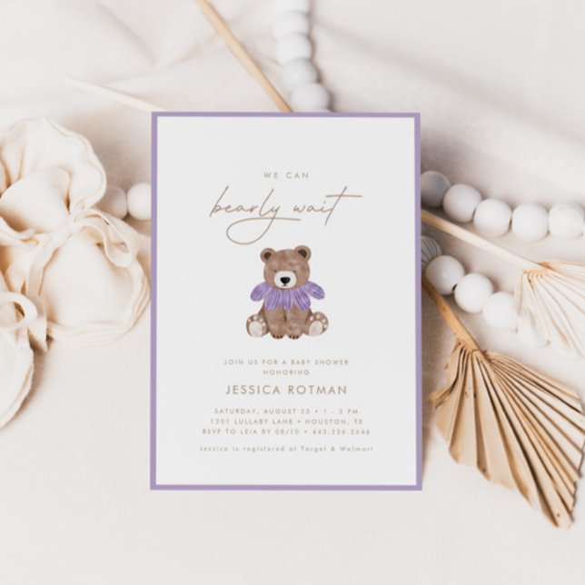 We Can Bearly Wait – Purple Girls Baby Shower Invitation (Creator Uploaded)