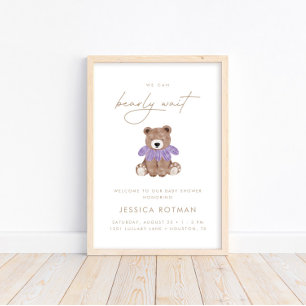 We Can Bearly Wait – Purple Girls Baby Shower Poster