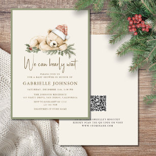 We Can Bearly Wait QR Christmas Baby Shower Invitation