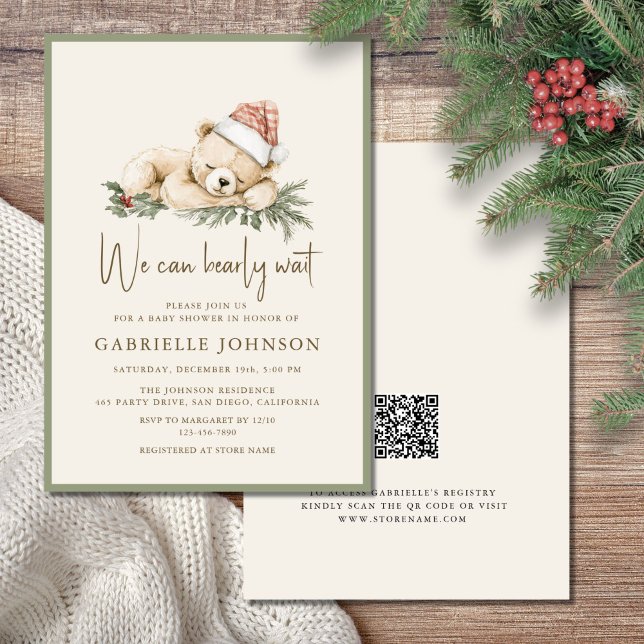 We Can Bearly Wait QR Christmas Baby Shower Invitation (Creator Uploaded)