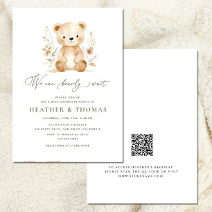 We Can Bearly Wait QR Neutral Boho Baby Shower Invitation