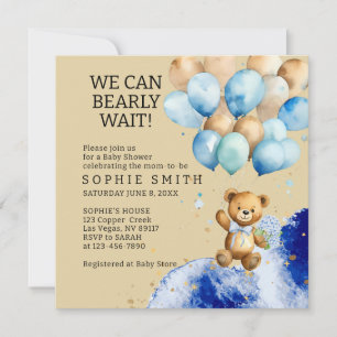 We Can Bearly Wait Royal Blue And Gold Abstract Invitation