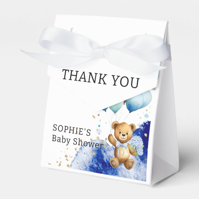 We Can Bearly Wait Royal Blue And Gold Baby Shower Favour Box (Front Side)