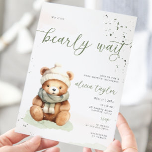 We Can Bearly Wait Sage Baby Shower Invitation