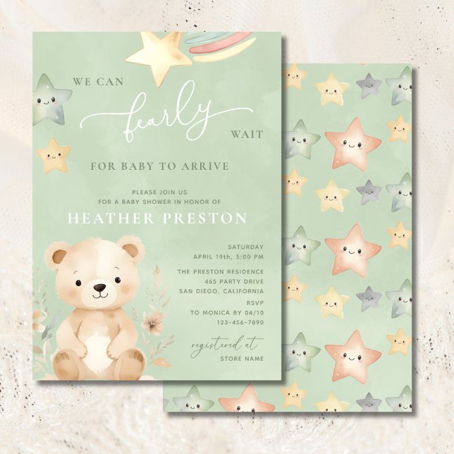 We Can Bearly Wait Sage Green Baby Shower Invitation (Creator Uploaded)