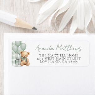 We Can Bearly Wait Sage Green Baby Shower Return Address Label