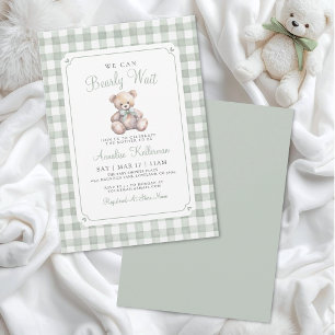 We Can Bearly Wait Sage Green Bear Baby Shower Invitation