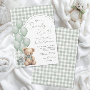 We Can Bearly Wait Sage Green Bear Baby Shower Invitation
