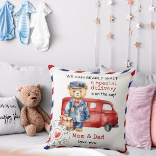 We Can Bearly Wait Special Delivery Baby Shower Cushion