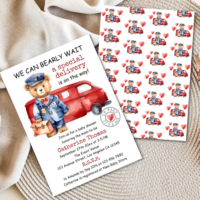 We Can Bearly Wait Special Delivery Baby Shower Invitation (Creator Uploaded)