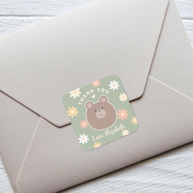 We Can Bearly Wait Spring Baby Shower Thank You Square Sticker (Creator Uploaded)