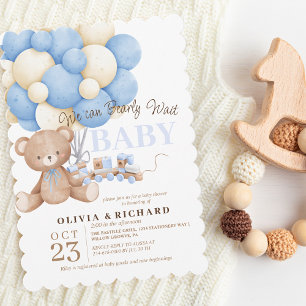 We can Bearly Wait Teddy Baby Shower Boy Themes Invitation