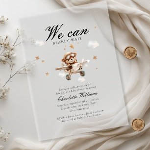 We Can Bearly Wait! Teddy Bear & Aeroplane Acrylic Invitations